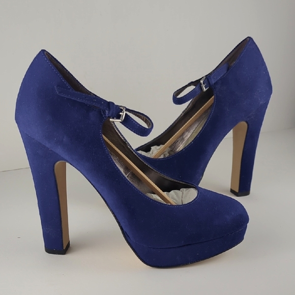 ELLE Blue Suede Platform Mary Jane 6" Heels Size 10 - Picture 1 of 5